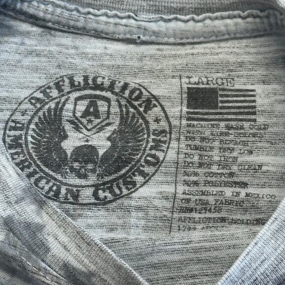 Affliction T-shirt Gray Mens L Indian Chief Skull Cybergrunge Mallgoth y2k 2000s - Picture 4 of 9